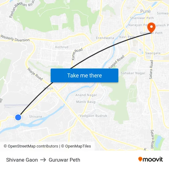 Shivane Gaon to Guruwar Peth map
