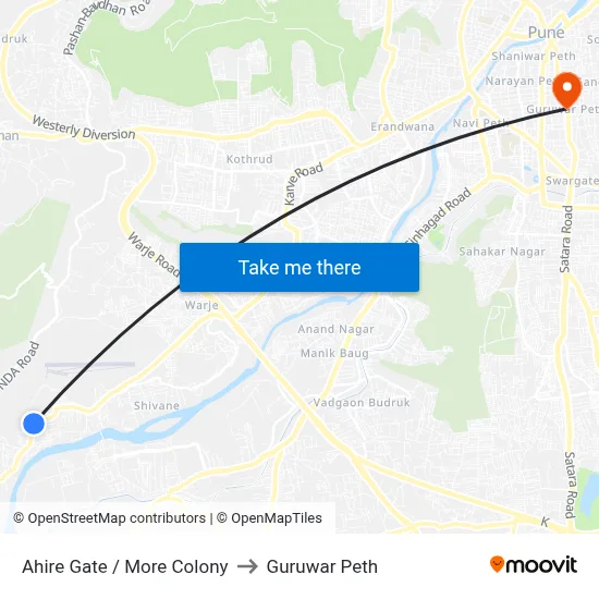 Ahire Gate / More Colony to Guruwar Peth map