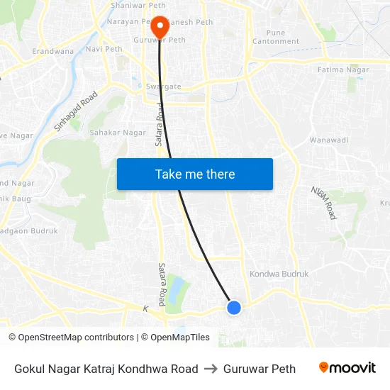 Gokul Nagar Katraj Kondhwa Road to Guruwar Peth map