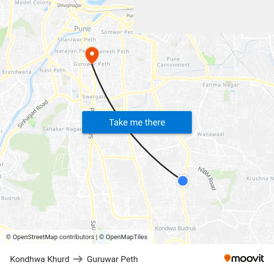 Kondhwa Khurd to Guruwar Peth map
