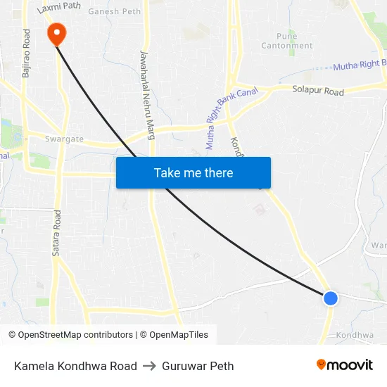 Kamela Kondhwa Road to Guruwar Peth map