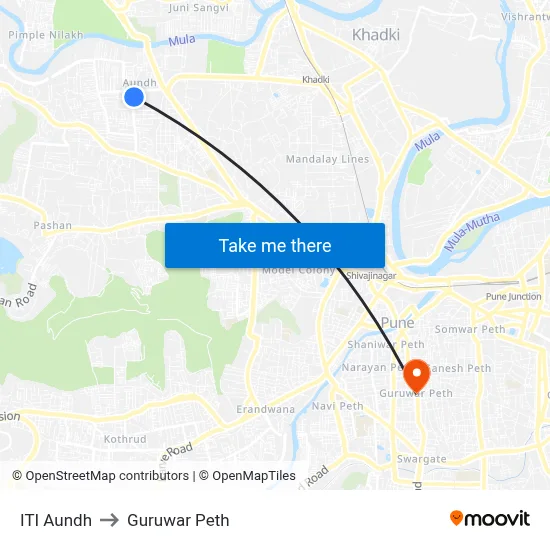 ITI Aundh to Guruwar Peth map
