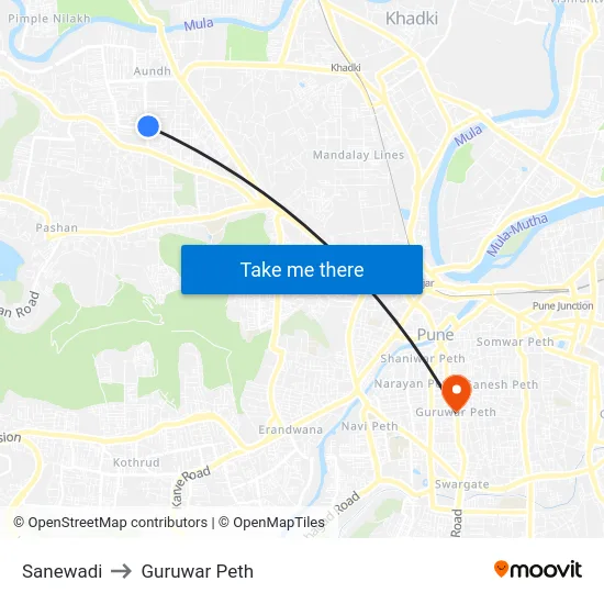 Sanewadi to Guruwar Peth map