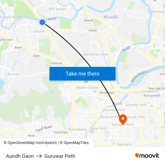 Aundh Gaon to Guruwar Peth map