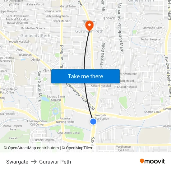 Swargate to Guruwar Peth map