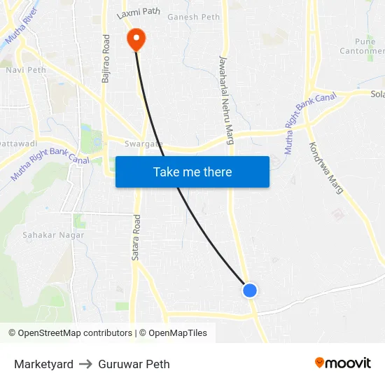 Marketyard to Guruwar Peth map