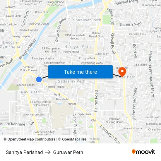 Sahitya Parishad to Guruwar Peth map