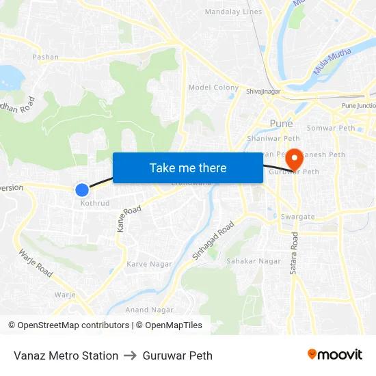 Vanaz Metro Station to Guruwar Peth map