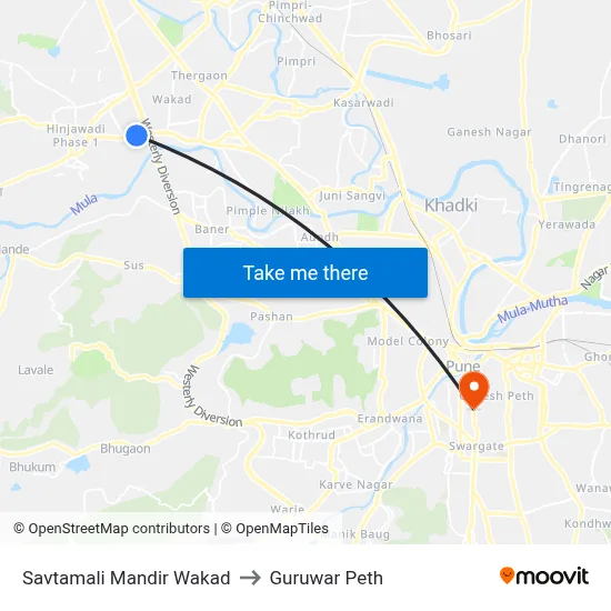 Savtamali Mandir Wakad to Guruwar Peth map