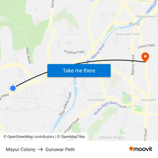 Mayur Colony to Guruwar Peth map