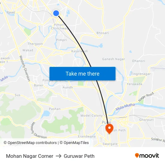 Mohan Nagar Corner to Guruwar Peth map