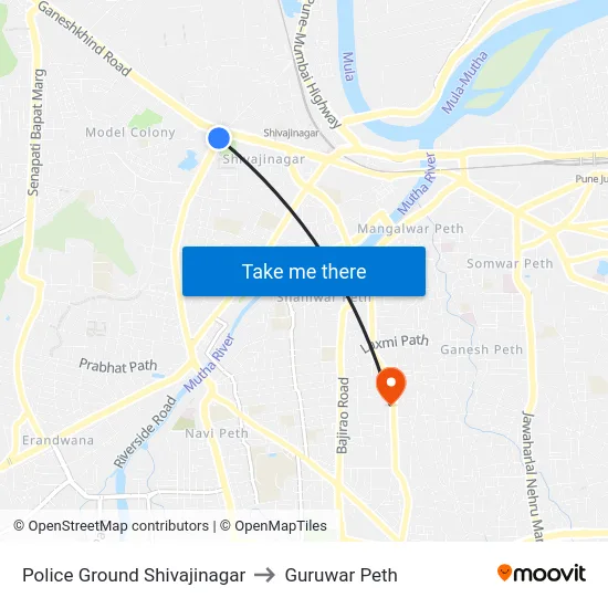 Police Ground Shivajinagar to Guruwar Peth map
