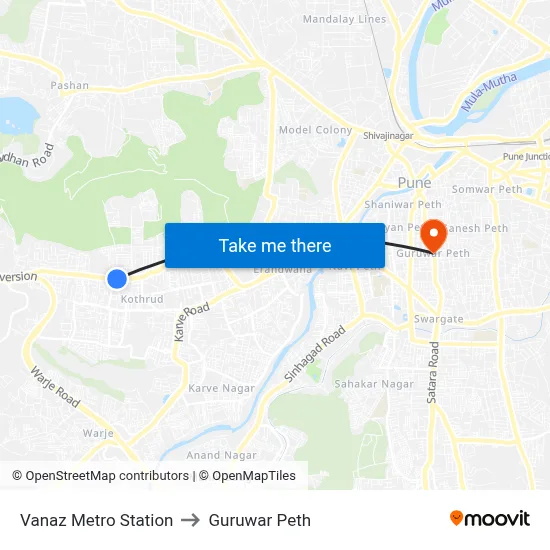 Vanaz Metro Station to Guruwar Peth map