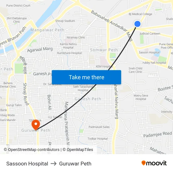 Sassoon Hospital to Guruwar Peth map