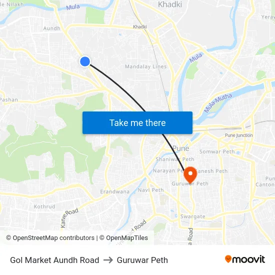 Gol Market Aundh Road to Guruwar Peth map