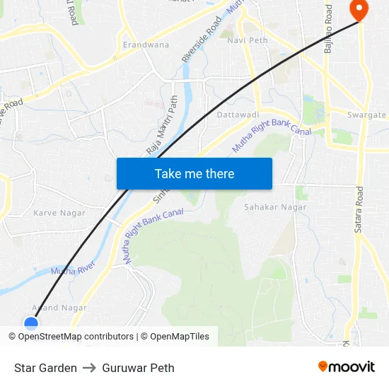 Star Garden to Guruwar Peth map