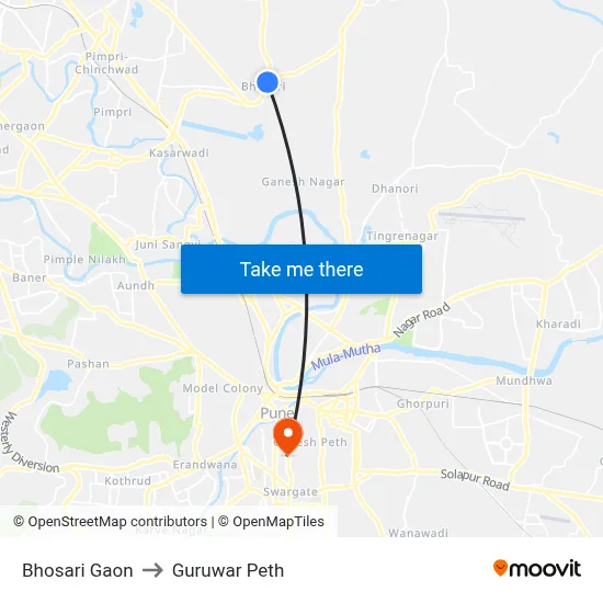 Bhosari Gaon to Guruwar Peth map