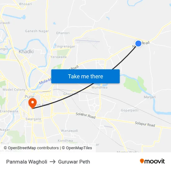 Panmala Wagholi to Guruwar Peth map