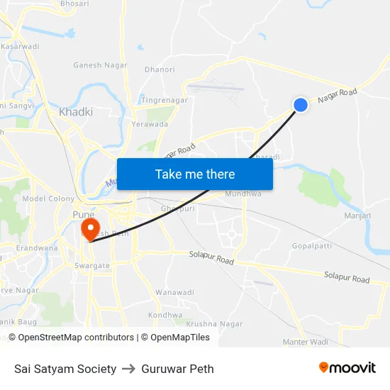 Sai Satyam Society to Guruwar Peth map