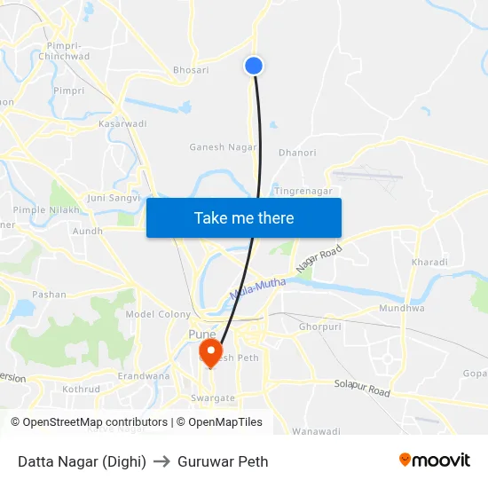 Datta Nagar (Dighi) to Guruwar Peth map