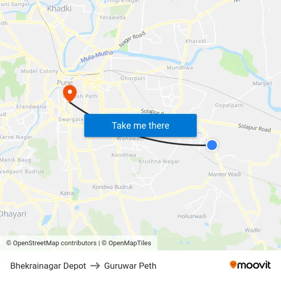 Bhekrainagar Depot to Guruwar Peth map