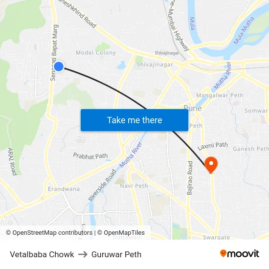 Vetalbaba Chowk to Guruwar Peth map