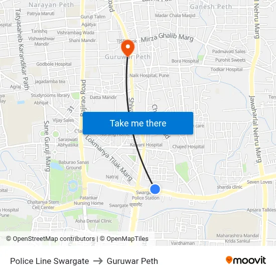 Police Line Swargate to Guruwar Peth map