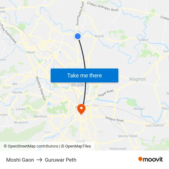 Moshi Gaon to Guruwar Peth map