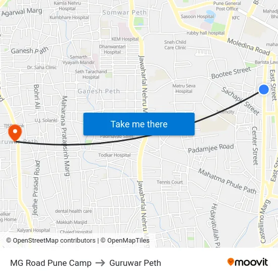 MG Road Pune Camp to Guruwar Peth map