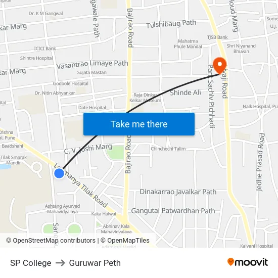 SP College to Guruwar Peth map