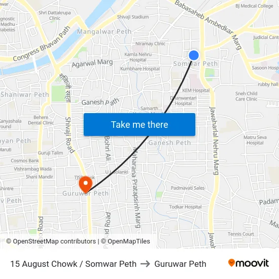15 August Chowk / Somwar Peth to Guruwar Peth map