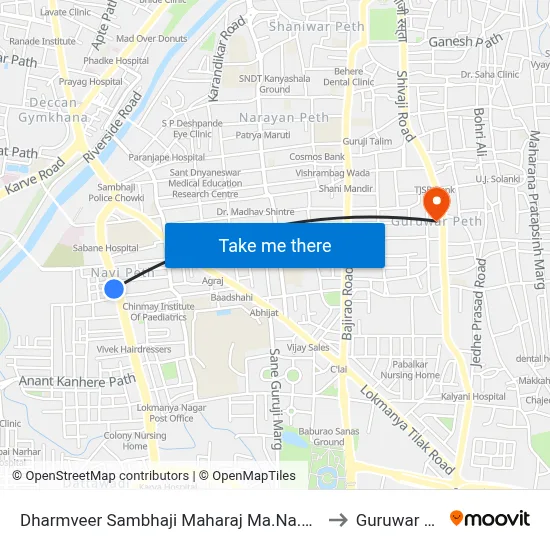 Dharmveer Sambhaji Maharaj Ma.Na.Pa School to Guruwar Peth map