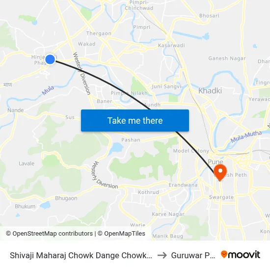 Shivaji Maharaj Chowk Dange Chowk Road to Guruwar Peth map