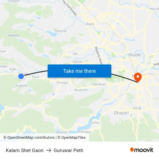 Kalam Shet Gaon to Guruwar Peth map