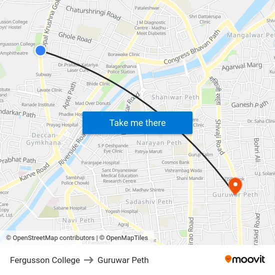 Fergusson College to Guruwar Peth map