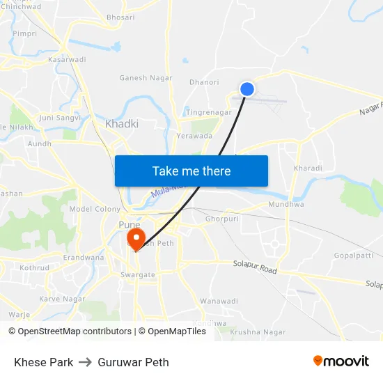 Khese Park to Guruwar Peth map