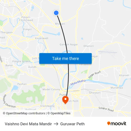 Vaishno Devi Mata Mandir to Guruwar Peth map