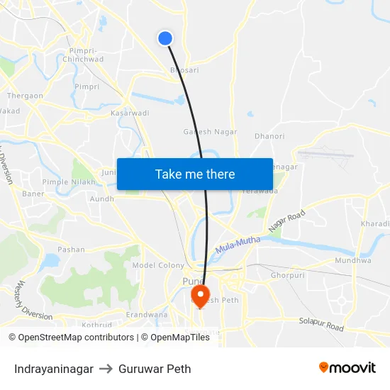 Indrayaninagar to Guruwar Peth map