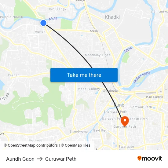 Aundh Gaon to Guruwar Peth map