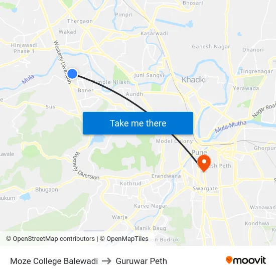 Moze College Balewadi to Guruwar Peth map