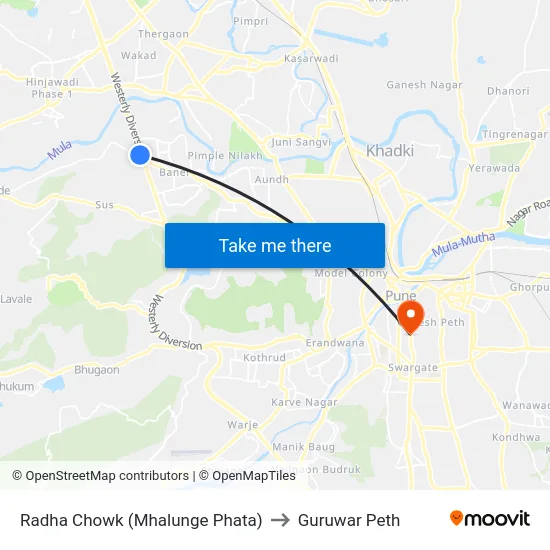 Radha Chowk (Mhalunge Phata) to Guruwar Peth map