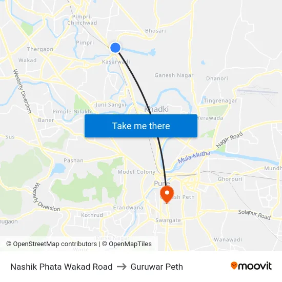 Nashik Phata Wakad Road to Guruwar Peth map