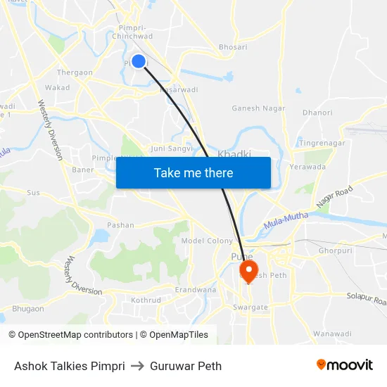 Ashok Talkies Pimpri to Guruwar Peth map