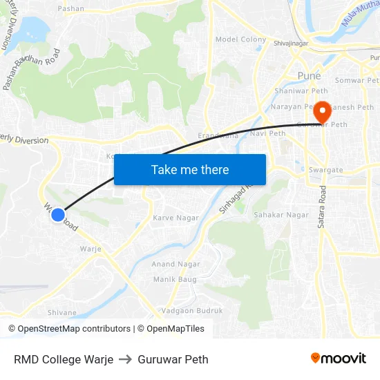 RMD College Warje to Guruwar Peth map