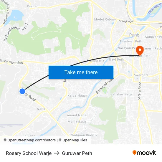 Rosary School Warje to Guruwar Peth map