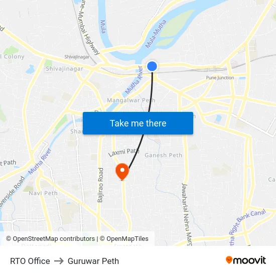 RTO Office to Guruwar Peth map
