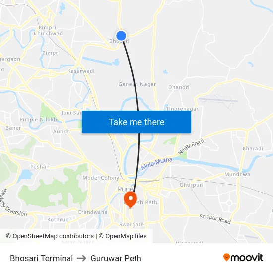 Bhosari Terminal to Guruwar Peth map