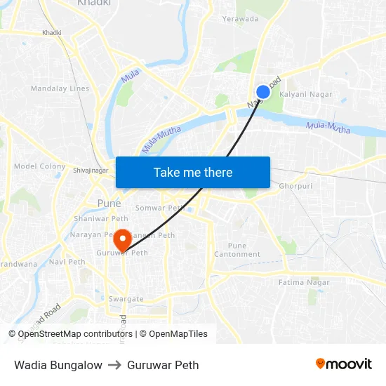 Wadia Bungalow to Guruwar Peth map