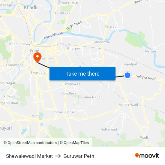 Shewalewadi Market to Guruwar Peth map