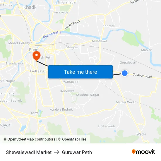 Shewalewadi Market to Guruwar Peth map